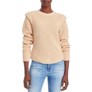 Aqua Womens Oat Beige Cotton Ribbed Short Crewneck Sweater NWT XSmall